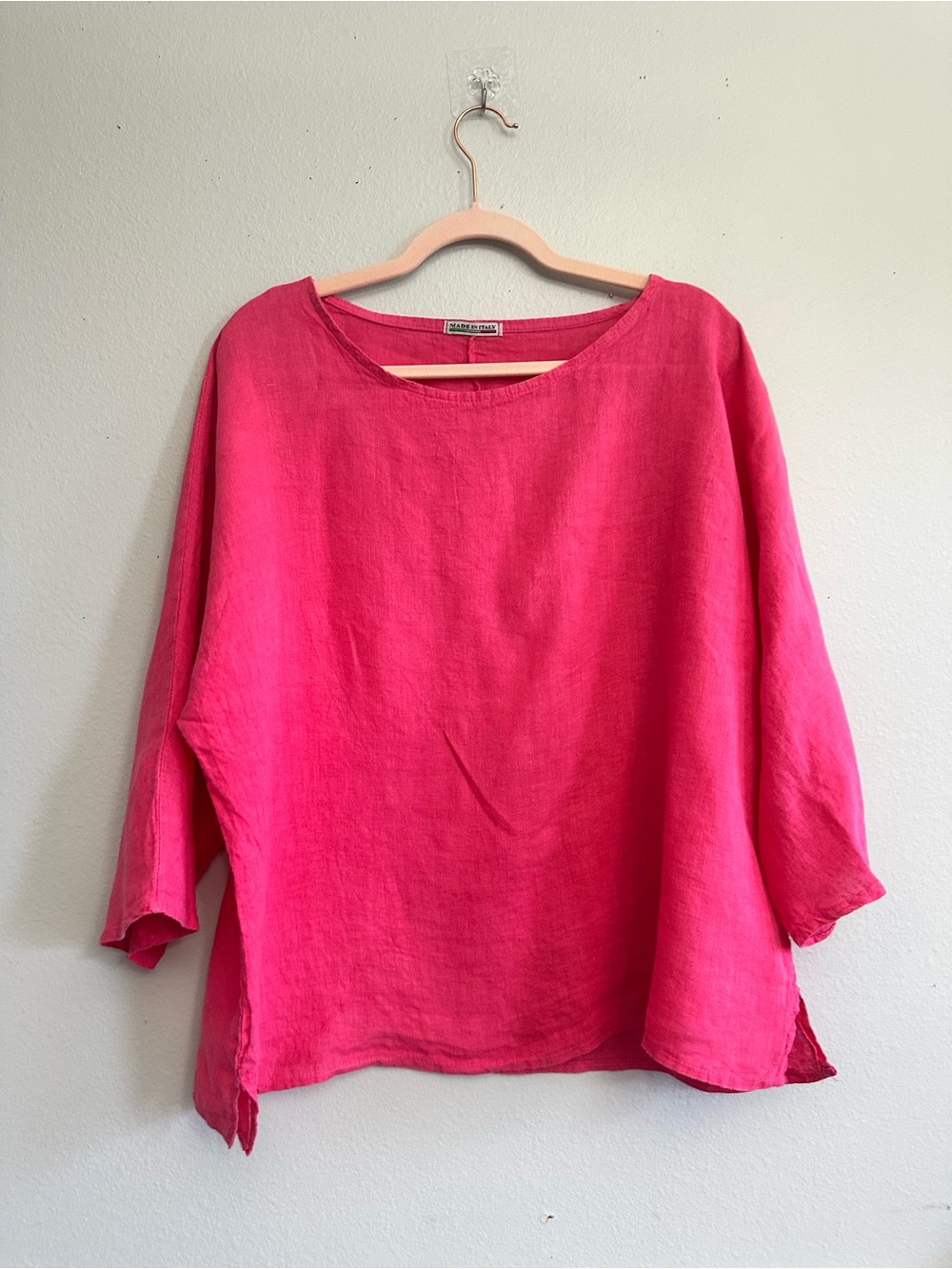 Women's Oversized Scoop Neck Top in‎ Hot Pink Linen Summer Lightweight - Picture 2 of 6